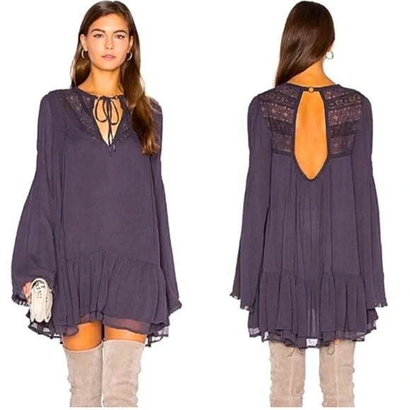 Free People One Night Bohemian Mini Dress Tunic Women's Sz Small - Picture 1 of 9